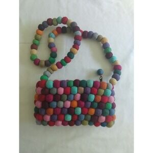 Rising Tide Multicolor Felted Wool Pom Pom Purse